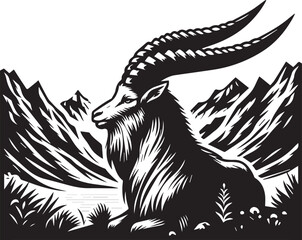 Markhor vector in black and white