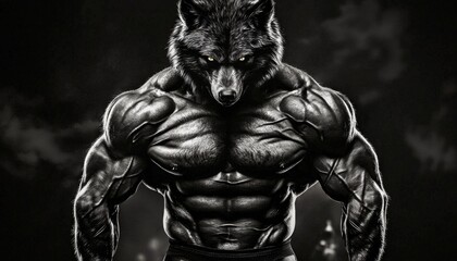 Fototapeta premium An intense gym-themed wallpaper showcasing a wolf-man.