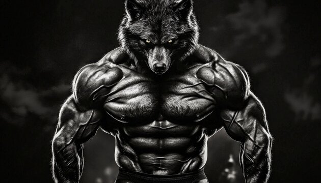 An intense gym-themed wallpaper showcasing a wolf-man.