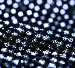 Fototapeta premium A dark background with a blue abstract design of connected lines and dots, representing technological networks and the importance of connectivity,generative ai