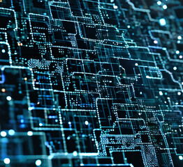 Fototapeta premium A dark background with a blue abstract design of connected lines and dots, representing technological networks and the importance of connectivity,generative ai