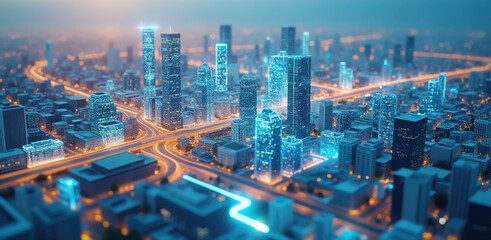 Obraz premium stunning urban environment showcases futuristic cityscape with glowing buildings and vibrant lights, emphasizing goal of net zero emissions