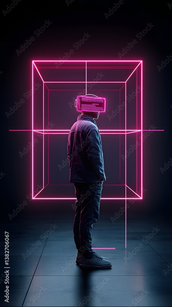 Poster surreal immersive mixed reality experience, ai-generated holograms extending beyond digital boundari