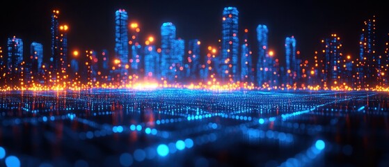 Fototapeta premium Futuristic Cityscape: Digital Metropolis at Night