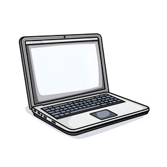Illustrated Laptop Computer on White or Transparent Background for Technology and Work, Business and Office Icons Concept