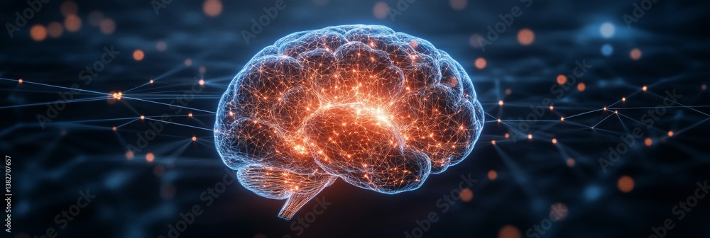 Poster ai brain power intelligence and knowledge with neural network connections in digital space