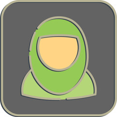 Icon moslem woman. Islamic elements of Ramadhan, Eid Al Fitr, Eid Al Adha. Icons in embossed style. Good for prints, posters, logo, decoration, greeting card, etc.