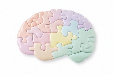 The complexity of human thought is represented by a jigsaw puzzle in the shape of a brain on a white background