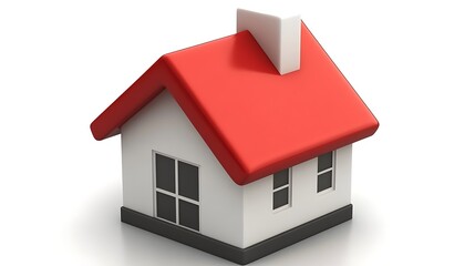 A Small Three Dimensional Cartoon House Rendered Against A White Background