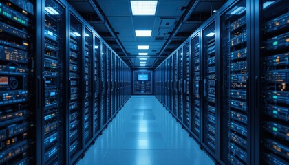 Efficient server room with high-density racks and advanced cooling systems for enhanced data processing