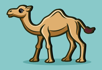 A vector cartoon illustration of a camel walking.