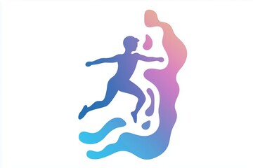 Obraz premium Silhouette of a child running with dynamic abstract colorful trail behind