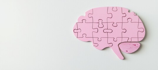 Mental health and memory problems are represented by a white-backgrounded brain jigsaw puzzle with a missing piece