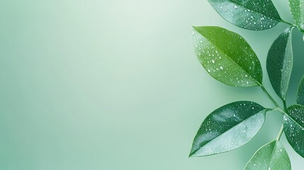 Closeup of a vibrant green leaf adorned with crystalclear water droplets