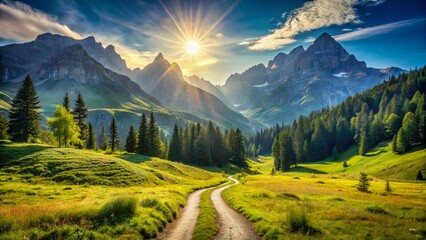 Idyllic Summer Mountain Hike: Scenic Trail & Majestic Peaks