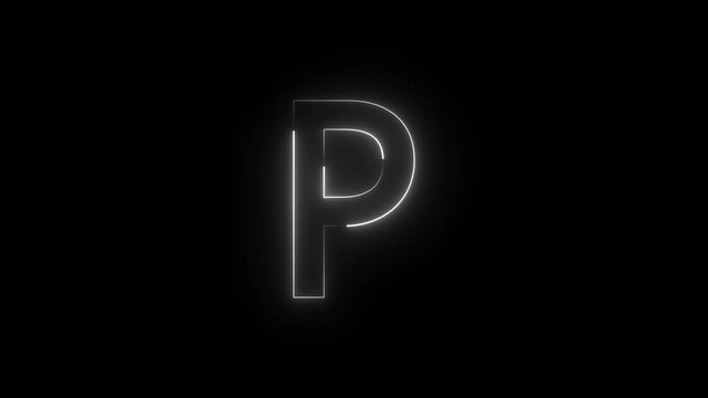 Neon P text icon animation on background.