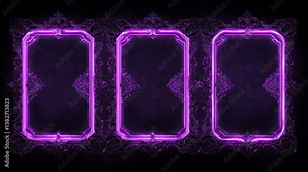 Aufkleber purple classic frames set isolated on black background. vector realistic illustration of blank recta