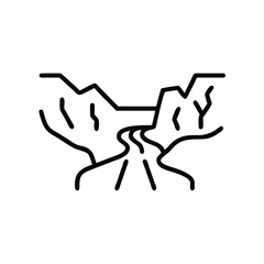Simple Line Art of a River Cutting Through Mountains