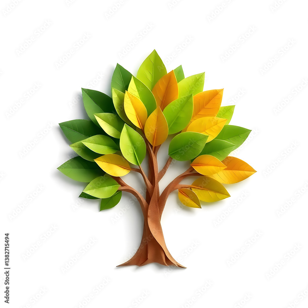 Fototapete a digital illustration of a tree of life symbol, a root within a circle, rendered in layered paper c