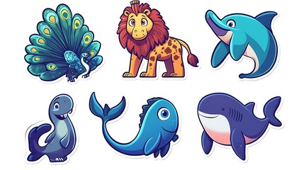 Obraz premium Cute marine jungle animals art stickers images