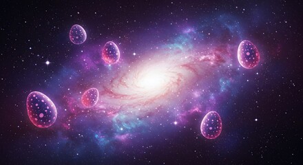 Happy Easter with Glowing Eggs in a Cosmic Galaxy

