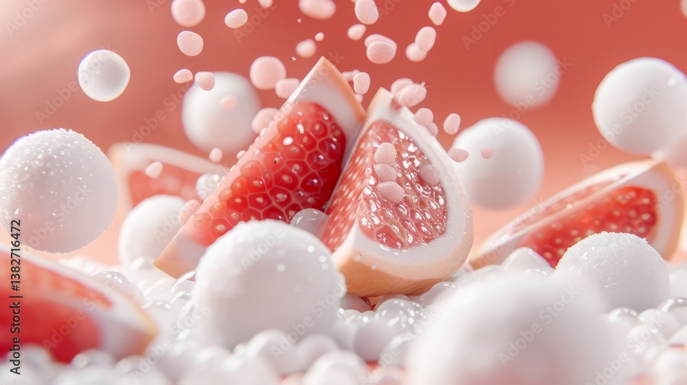 Aufkleber closeup of vibrant fruit submerged in sparkling bubbles, refreshing visual delight