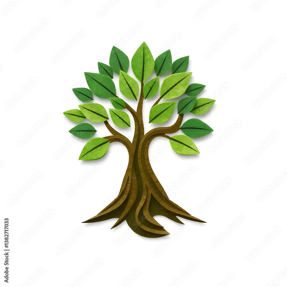 Fototapete a digital illustration of a tree of life symbol, a root within a circle, rendered in layered paper c