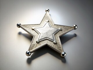 Isolated Sheriff's Star Badge, Night Photography, Wild West Theme, White Background Stock Photo
