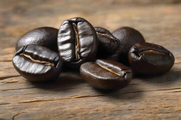 Obraz premium Roasted coffee beans on wooden table