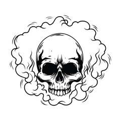 Skull surrounded by flames, a symbol of death and darkness.