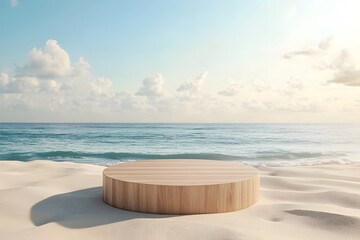 White empty podium stands on the beach