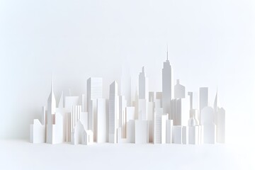 Paper city skyline model on white background