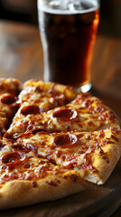 Pizza with pepperoni and soda