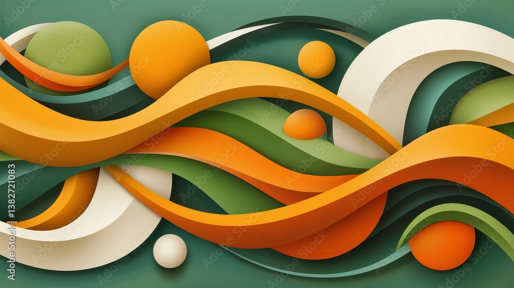 Poster dynamic interplay of orange and green shapes in a modern abstract 3d background