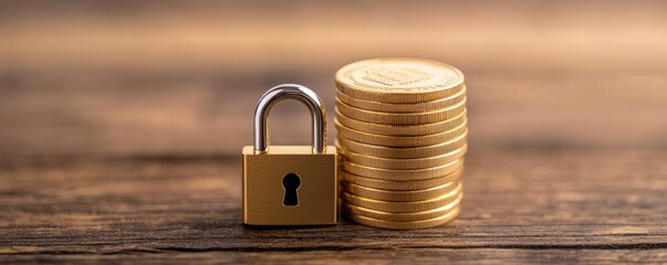 Secure your investment strategy dramatic gold coin stack with lock for precious asset protection