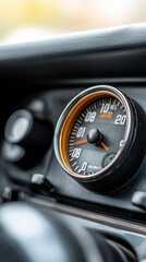 A solitary car with an empty fuel gauge parked in a desolate gas station on a misty morning, reflecting the somber reality of low fuel levels.