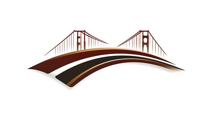 A stylized illustration of a long brown suspension bridge