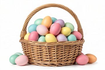 Pastel Easter Eggs in a Wicker Basket A Springtime Delight