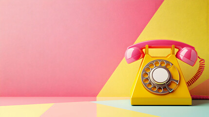 Yellow Retro Rotary Phone on Colorful Background