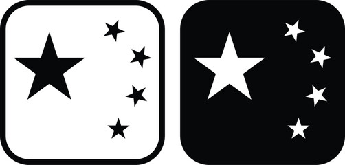 China flag icon set. Black square with stars inside. in trendy style
