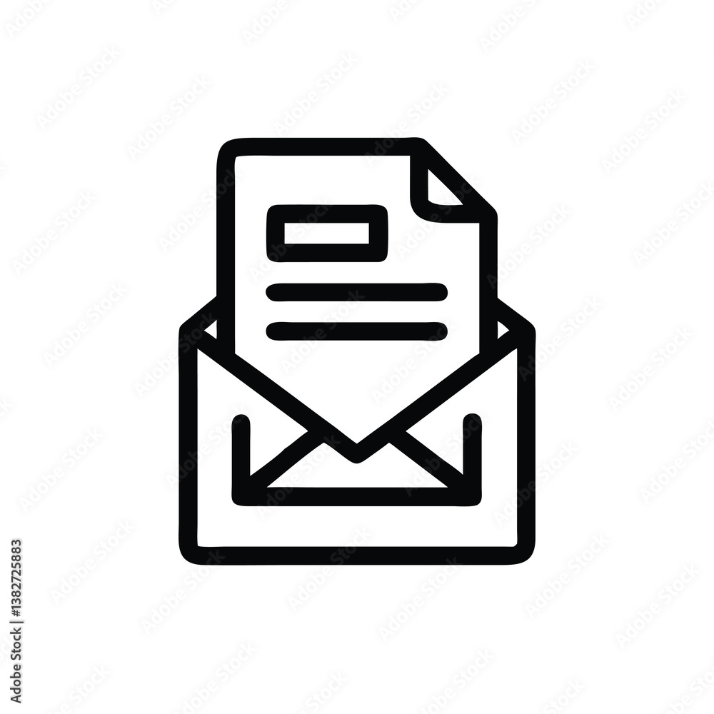 Poster simple line icon of an email with document attached