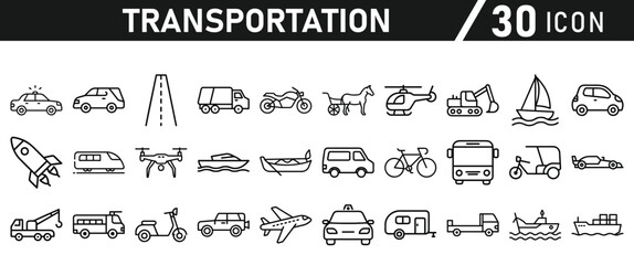 Transportation Line Icons set - Editable Stroke icons collection