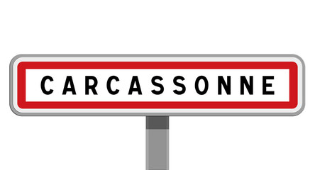 Panneau sur poteau central de Carcassonne, Aude, Occitanie