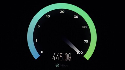 Speed test of internet connection. Network performance information. Fast modern gigabit net. 4k footage.