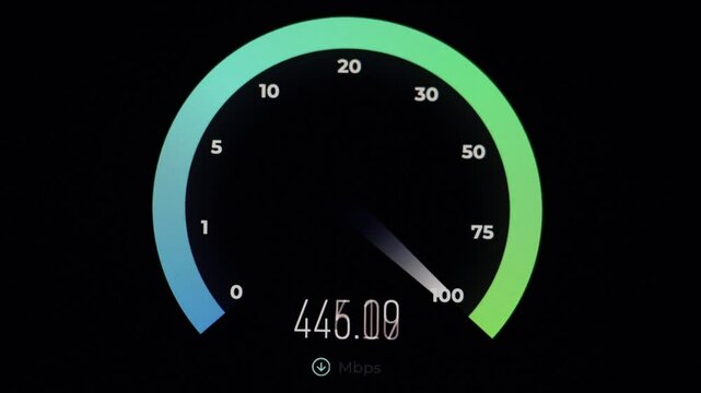Speed test of internet connection. Network performance information. Fast modern gigabit net. 4k footage.