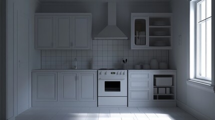Fototapeta premium Serene Minimalist Kitchen Design: White Cabinets and Clean Lines