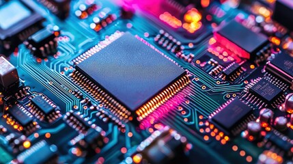 Fototapeta premium Close-up of Circuit Board: A Technological Marvel