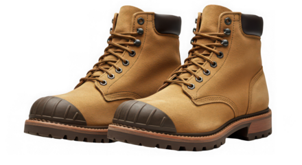 Rugged Style: Tan Suede Boots with Protective Toe Caps.