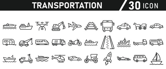 Transportation Line Icons set - Editable Stroke icons collection © MdMohiuddin