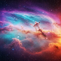 Fototapeta premium Vibrant cosmic cloud of swirling gas and dust, illuminated by the glow of distant stars. A breathtaking view into the depths of outer space.